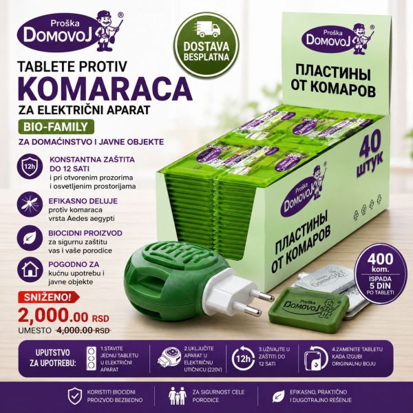 Domovoj tablete (BOX 40 blistera (400 kom.)) Bio-Family za suzbijanje komaraca za električni aparat